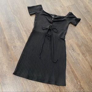 H:ours X Revolve Black Dress Size Large Womens Tie-Up Front Keyhole Knitted